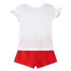 Girls White & Red Frilled Shorts Set, 1, hi-res