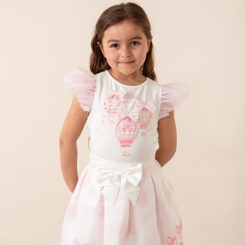 Girls White & Pink Balloon Skirt Set