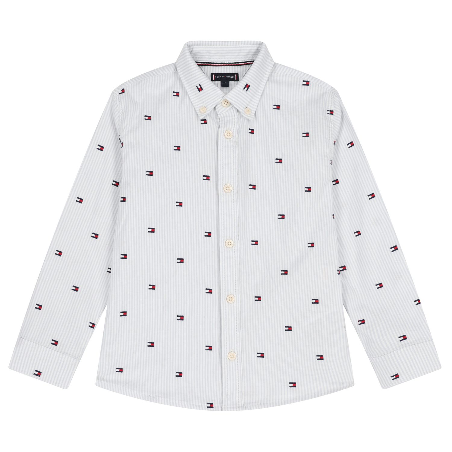 Boys Blue Logo Striped Shirt, 1, hi-res