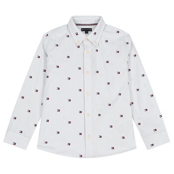 Boys Blue Logo Striped Shirt