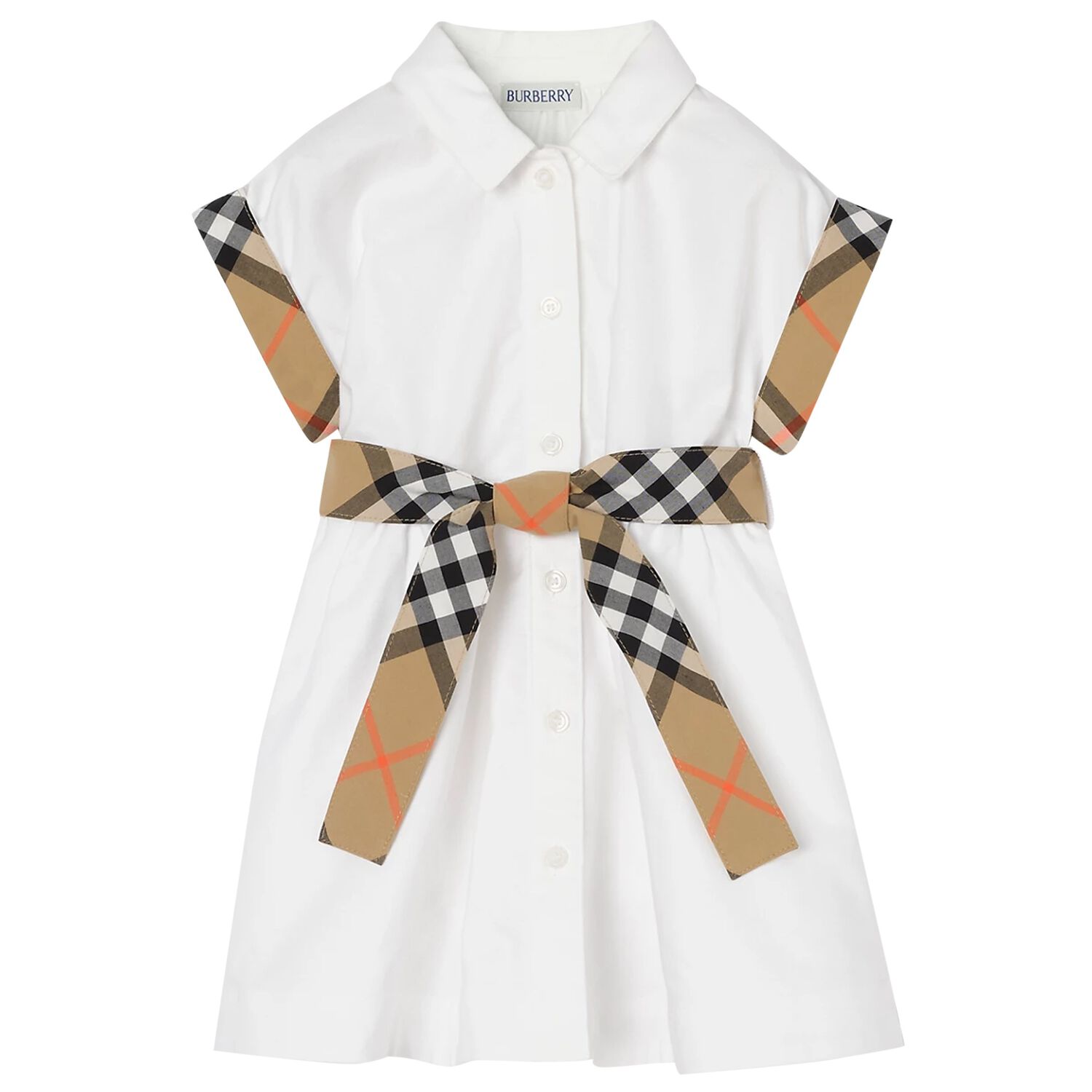 Baby Girls White Check Dress, 1, hi-res