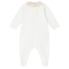 Baby Girls White & Beige Striped Babygrow, 2, hi-res