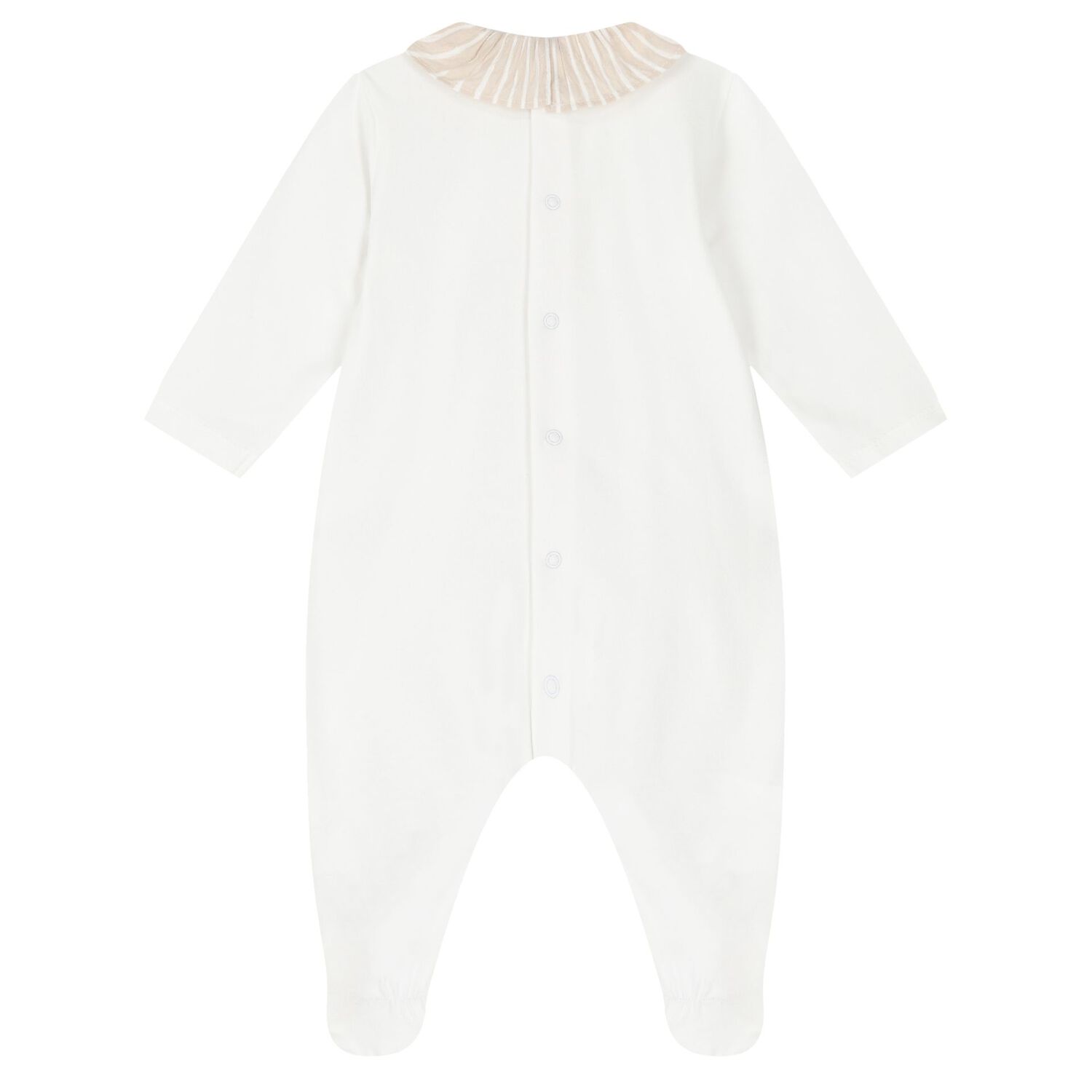 Baby Girls White & Beige Striped Babygrow, 2, hi-res
