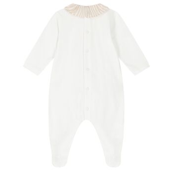 Baby Girls White & Beige Striped Babygrow