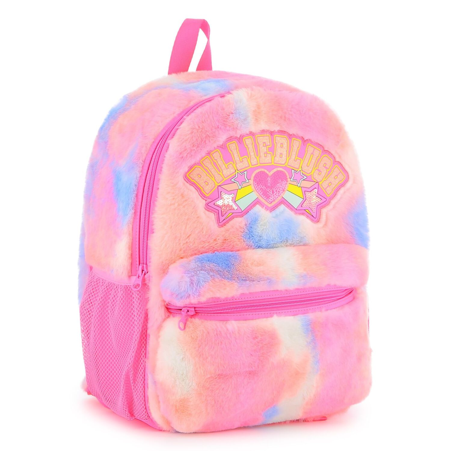 Girls Fluffy Pink Faux Fur Backpack, 1, hi-res