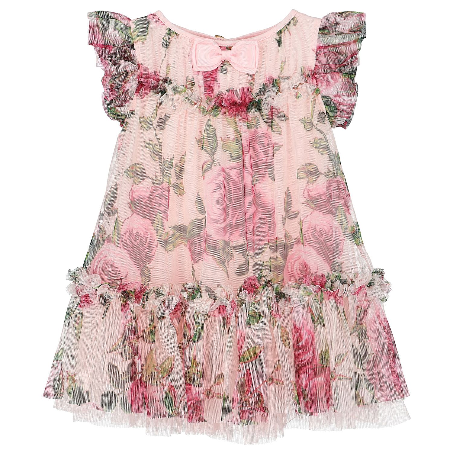 Baby Girls Pink & Red Floral Tulle Dress, 3, hi-res