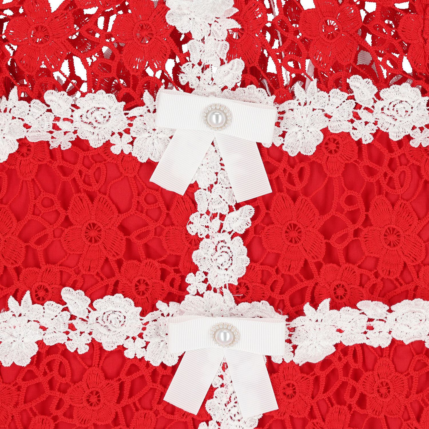 Girls Red & White Embroidered Floral Dress, 1, hi-res