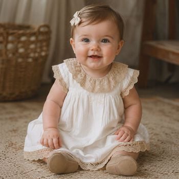 Baby Girls Ivory & Beige Lace Dress