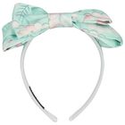 Girls White & Mint Green Bow Headband, 1, hi-res