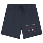 Boys Navy Blue Logo Shorts, 1, hi-res