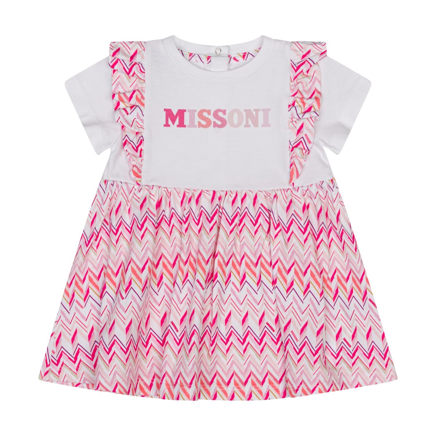 Younger Girls White & Pink Logo Zig Zag Dress, 1, hi-res