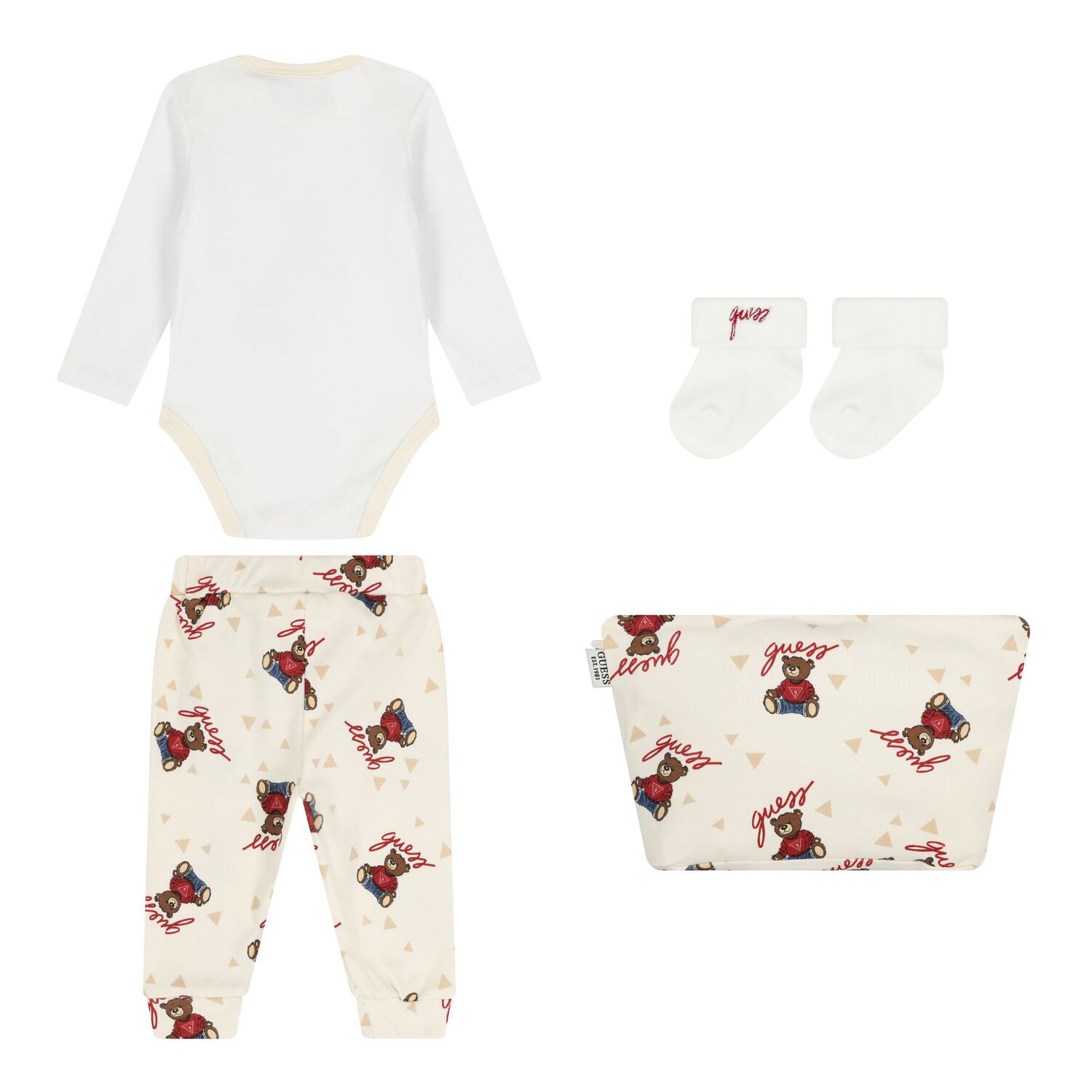 Ivory & White Teddy Bear Logo Baby Bodysuit Set, 3, hi-res