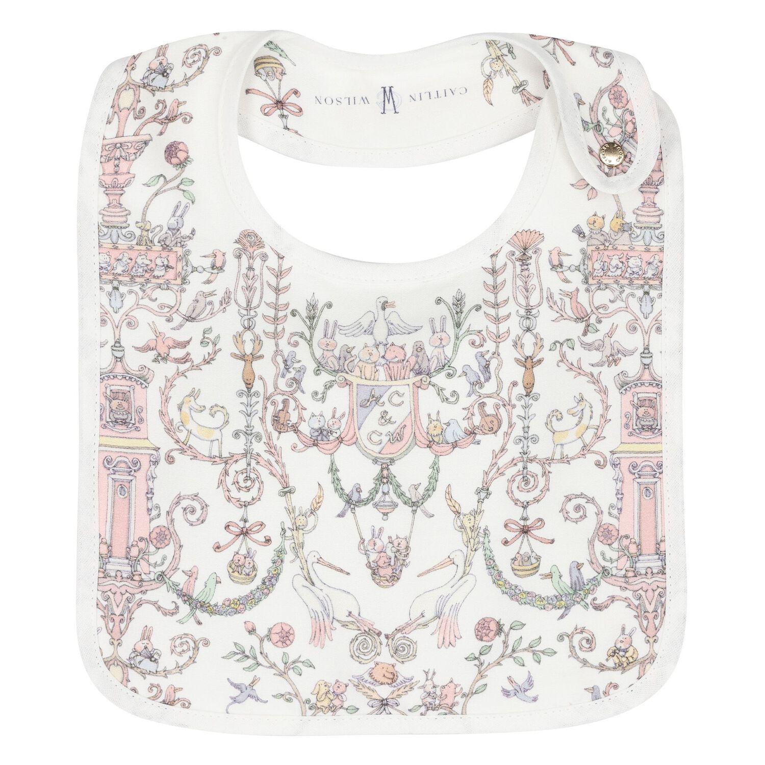Baby Girls White & Pink Toile de Jouy Carr&eacute; Swaddle & Bib Gift Set, 1, hi-res
