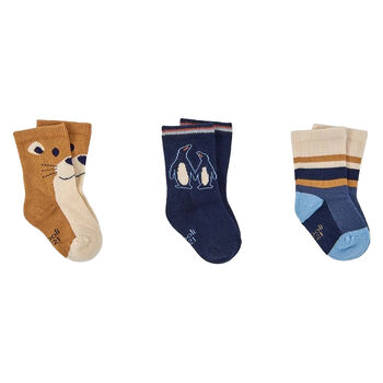 Boboli Boys Navy Blue & Beige Socks ( 3-Pack ), 1 Boys Navy Blue & Beige Socks ( 3-Pack )
