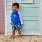Baby Boys Blue & White Puffer Fish Long Sleeve Rash Vest, 1, hi-res