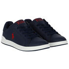 Boys Navy Blue Logo Trainers, 1, hi-res