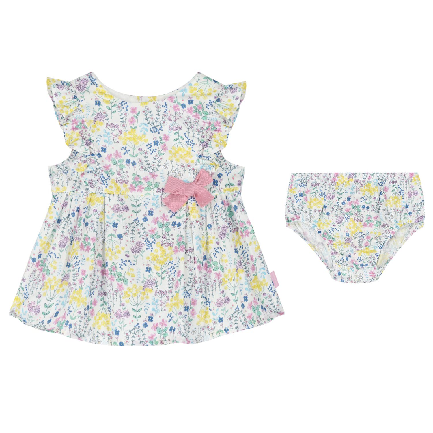 Baby Girls Pink & Yellow Floral Dress Set, 1, hi-res