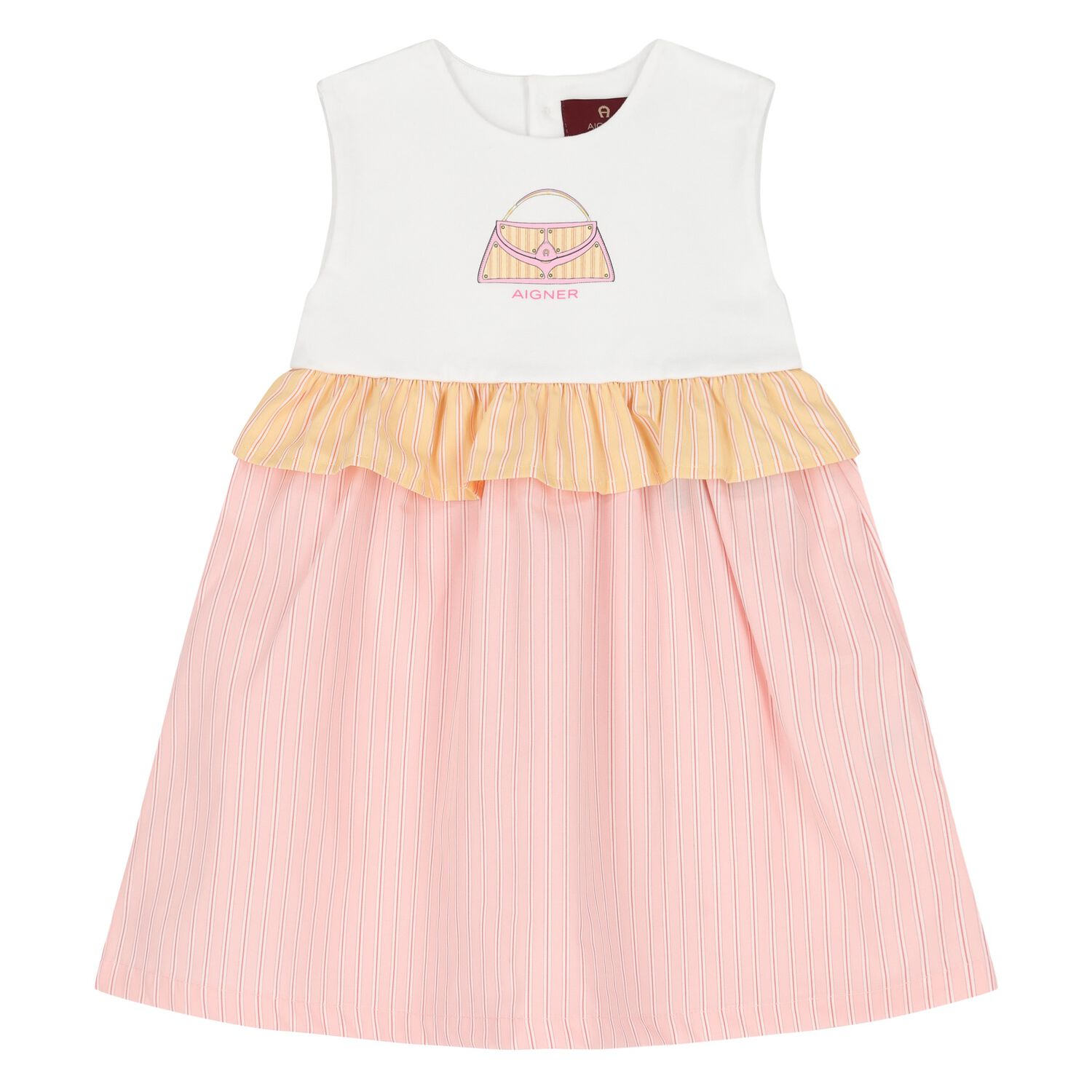 Younger Girls White & Pink Bag Dress, 1, hi-res