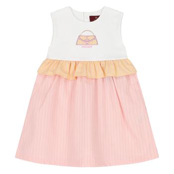 Younger Girls White & Pink Bag Dress