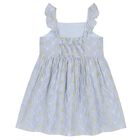 Girls Blue Striped Broderie Cotton Dress, 1, hi-res