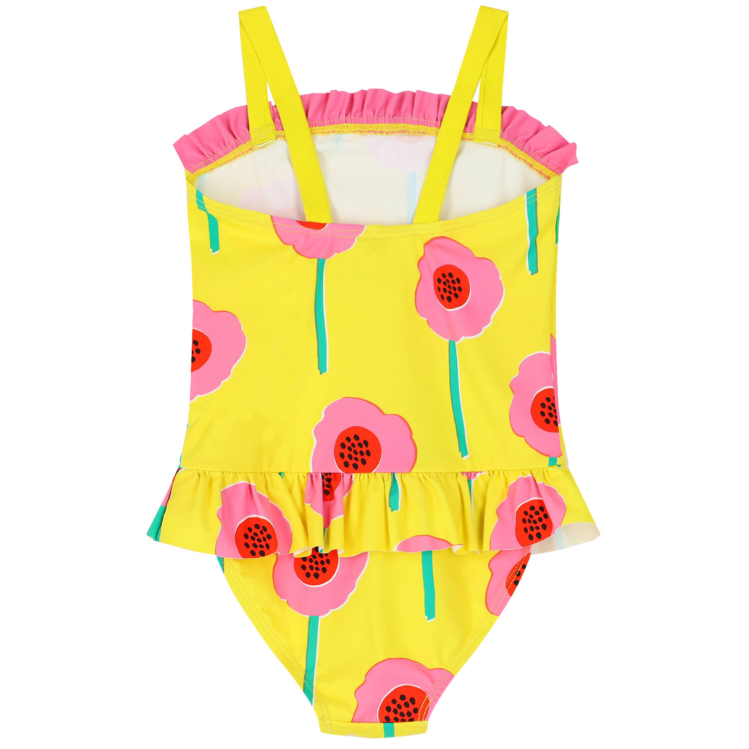 Girls Yellow & Pink Flower Swimsuit, 1, hi-res