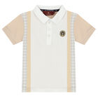 Younger Boys White & Beige Logo Polo Shirt, 1, hi-res
