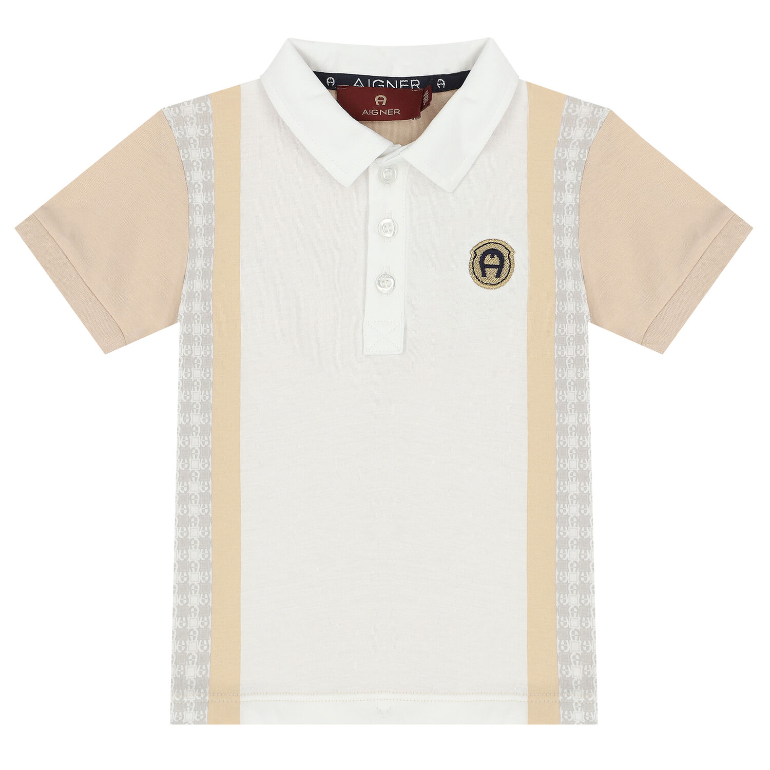 Younger Boys White & Beige Logo Polo Shirt, 1, hi-res image number null