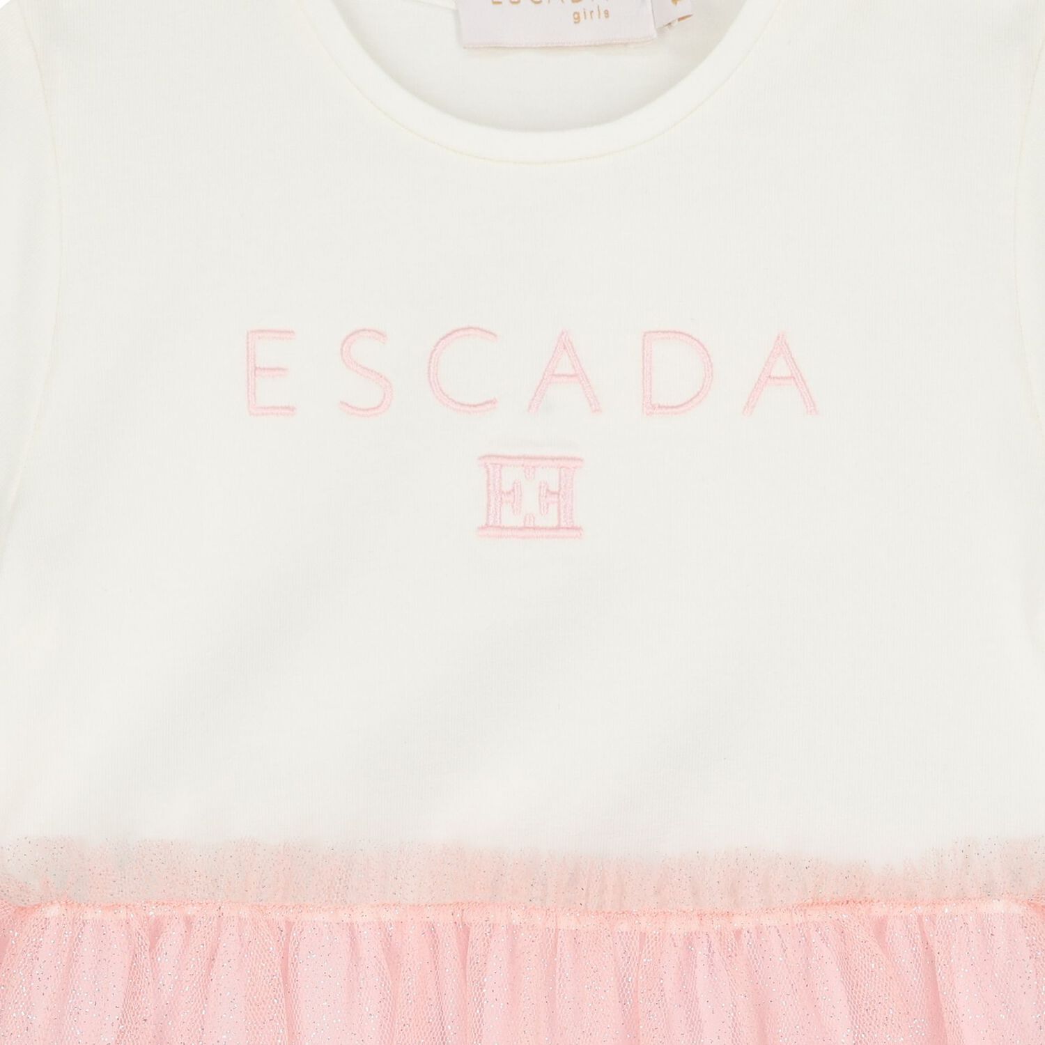 Younger Girls White & Pink Logo Tulle Dress, 1, hi-res