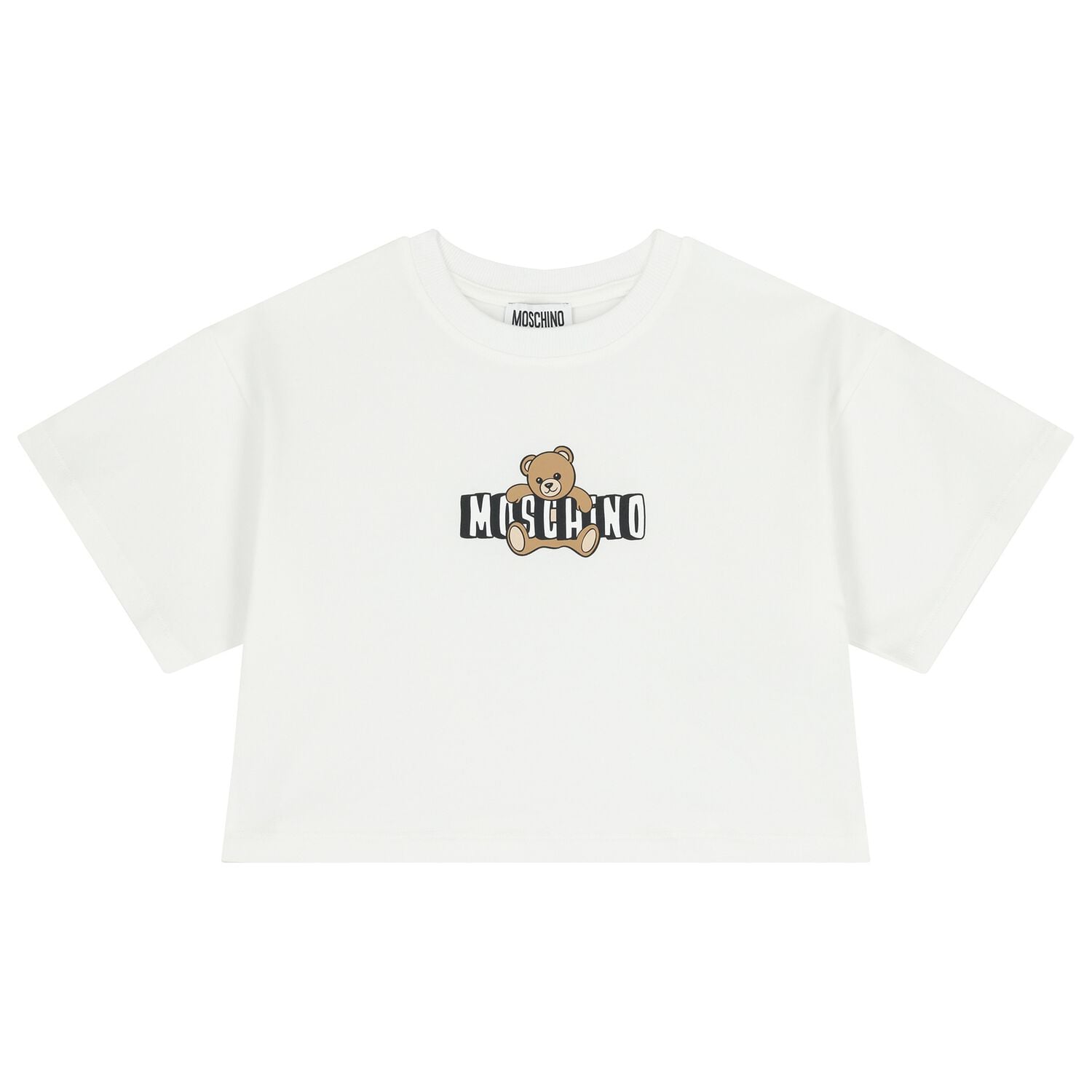 Girls White Teddy Bear Logo T-Shirt, 1, hi-res