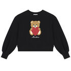 Girls Black Teddy Bear Logo Sweatshirt, 1, hi-res