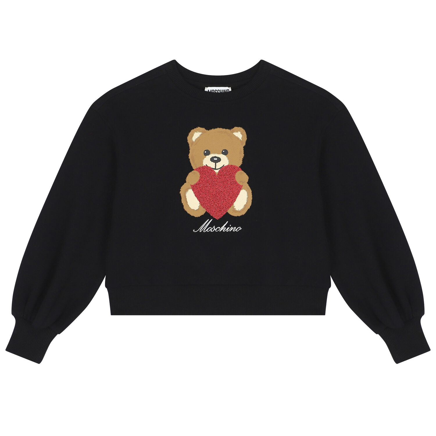 Girls Black Teddy Bear Logo Sweatshirt, 1, hi-res image number null