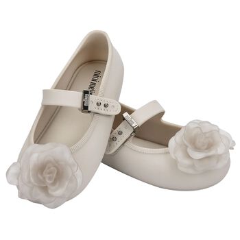 Girls Beige Flower Ballerina Shoes