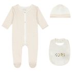 Baby Girls Ivory & Gold Logo Babygrow Gift Set, 1, hi-res