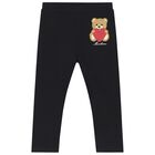 Younger Girls Ivory & Black Teddy Bear & Heart Leggings Set, 1, hi-res