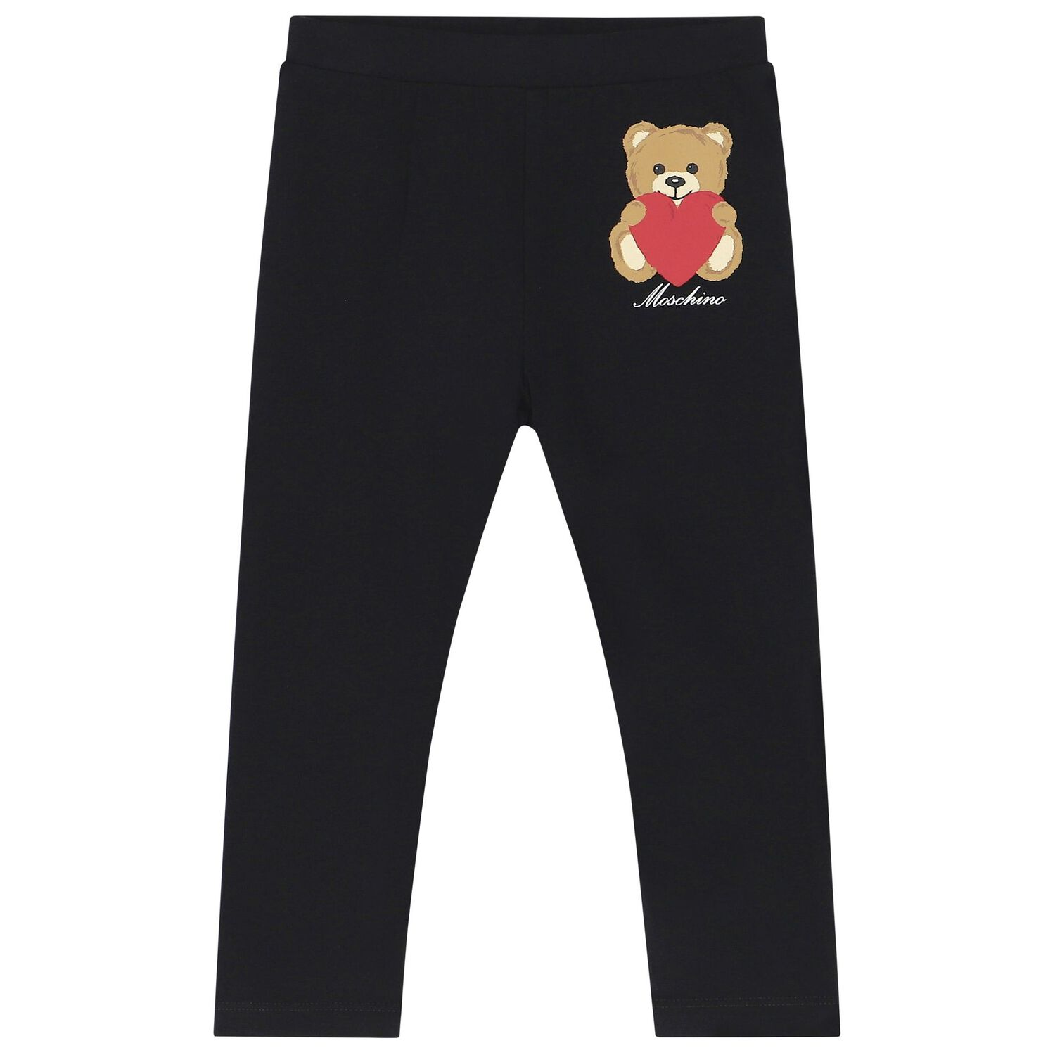 Younger Girls Ivory & Black Teddy Bear & Heart Leggings Set, 1, hi-res