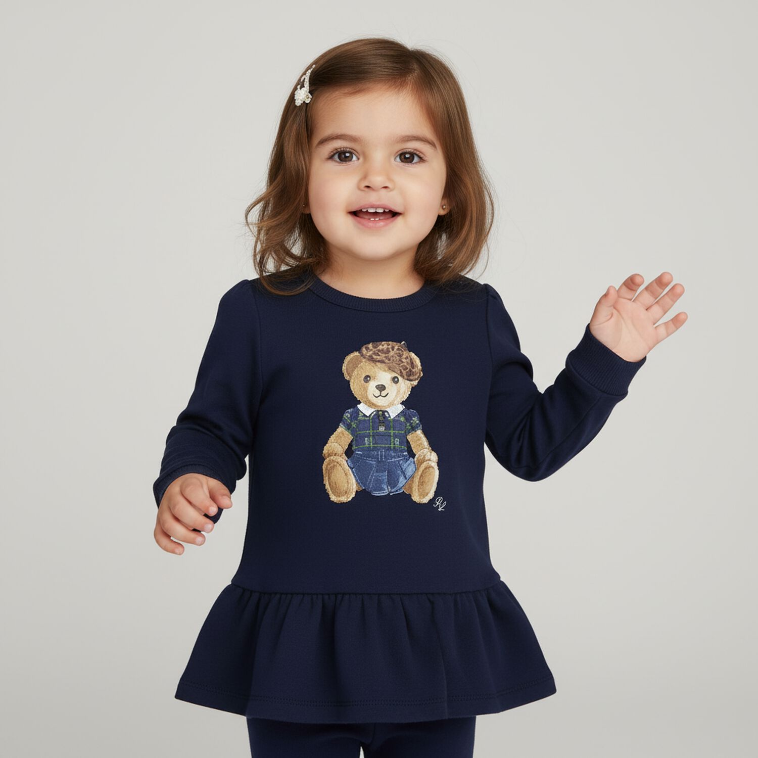 Baby Girls Navy Blue Teddy Bear Tracksuit, 1, hi-res