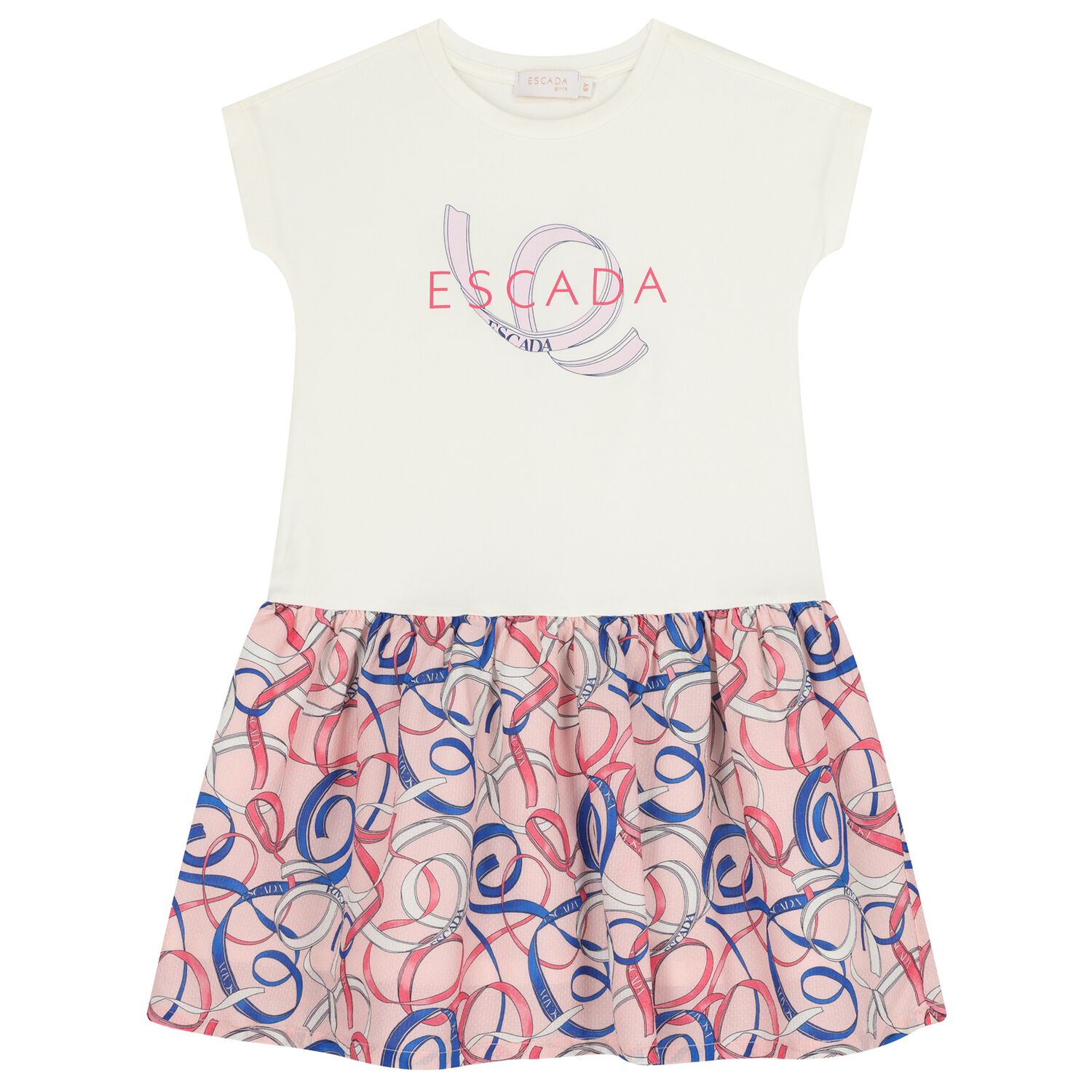 Girls Ivory & Pink Ribbon Logo Dress, 1, hi-res