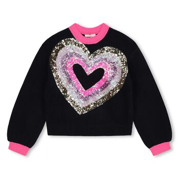 Girls Navy Blue Sequin Heart Sweater