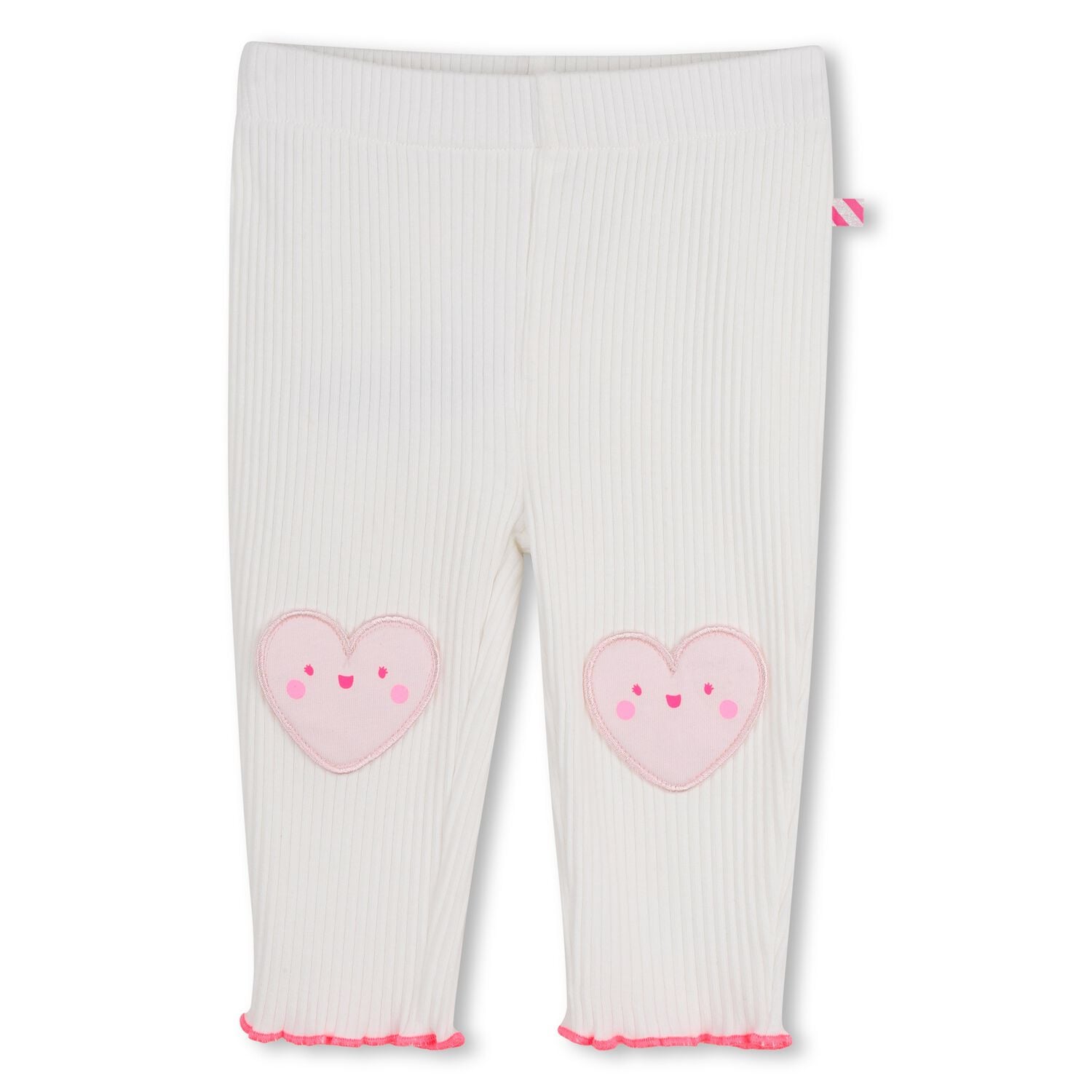 Younger Girls White & Pink Heart Leggings , 1, hi-res