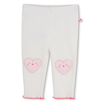 Younger Girls White & Pink Heart Leggings 