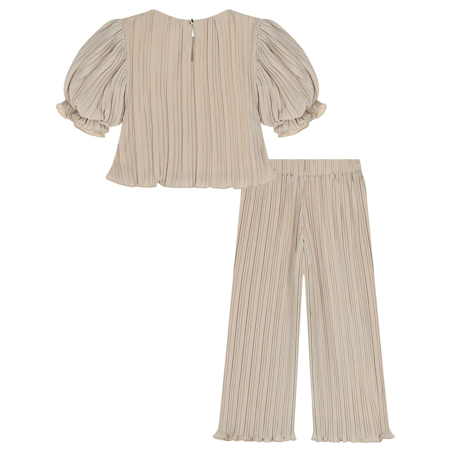 Girls Beige & Silver Trousers Set, 1, hi-res