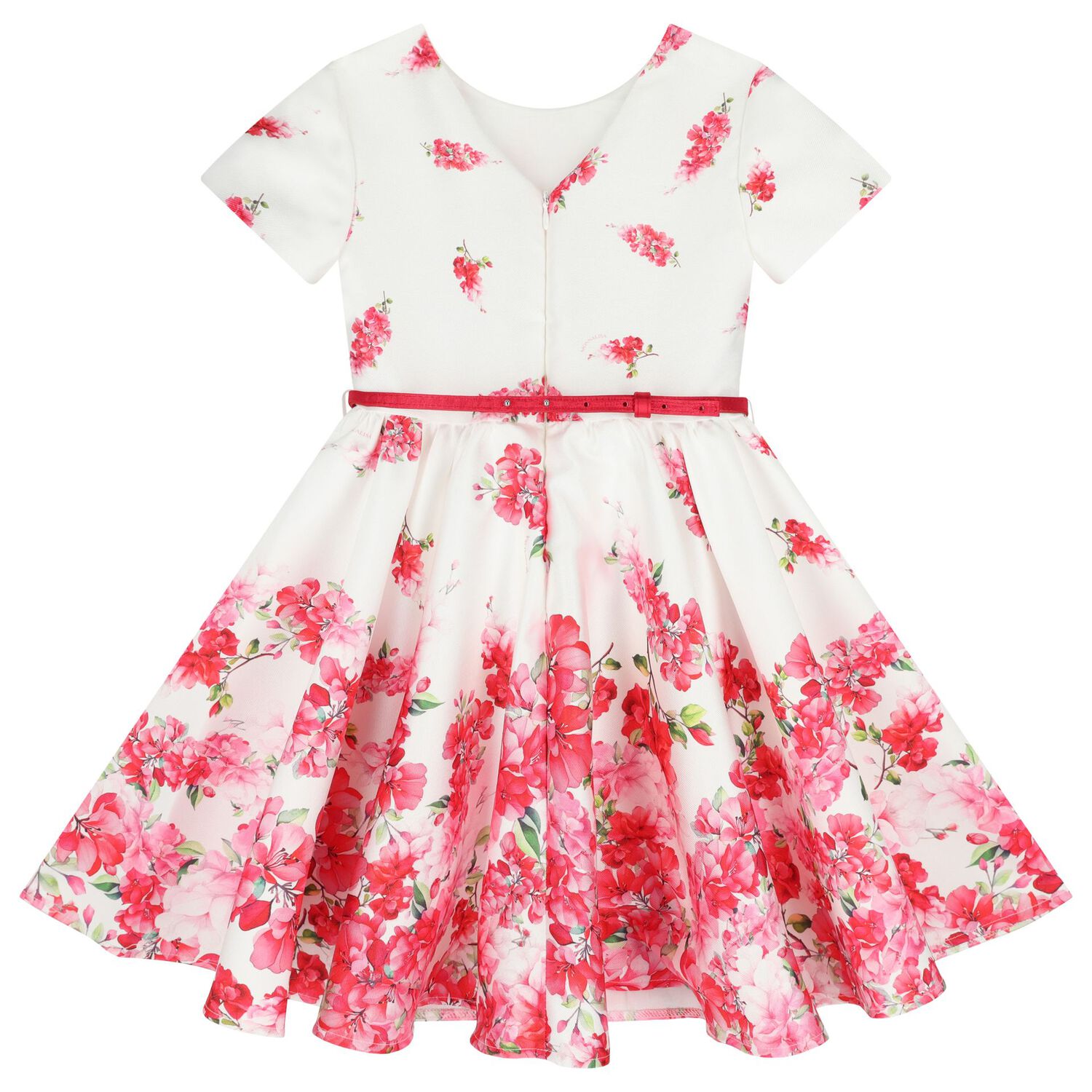 Girls White Floral Satin Dress, 1, hi-res