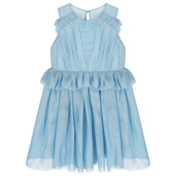 Girls Blue Ruffled Tulle Dress