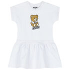 Younger Girls White Teddy Logo Dress, 1, hi-res
