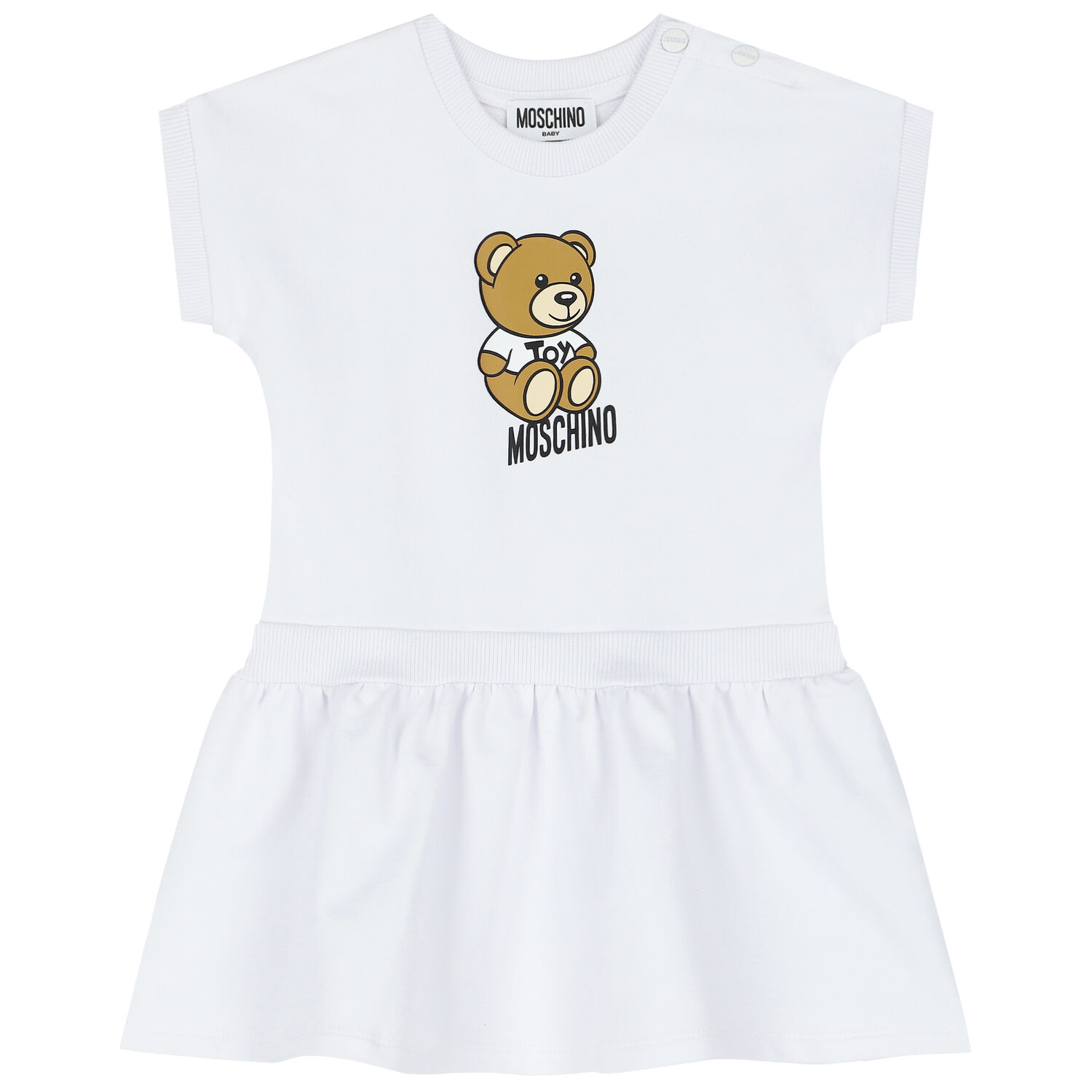 Younger Girls White Teddy Logo Dress, 1, hi-res