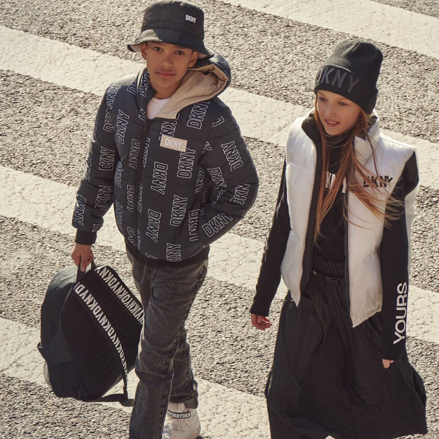 Black & Beige Logo Reversible Puffer Jacket, 1, hi-res