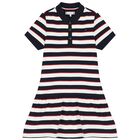 Girls White & Navy Blue Striped Polo Dress, 3, hi-res