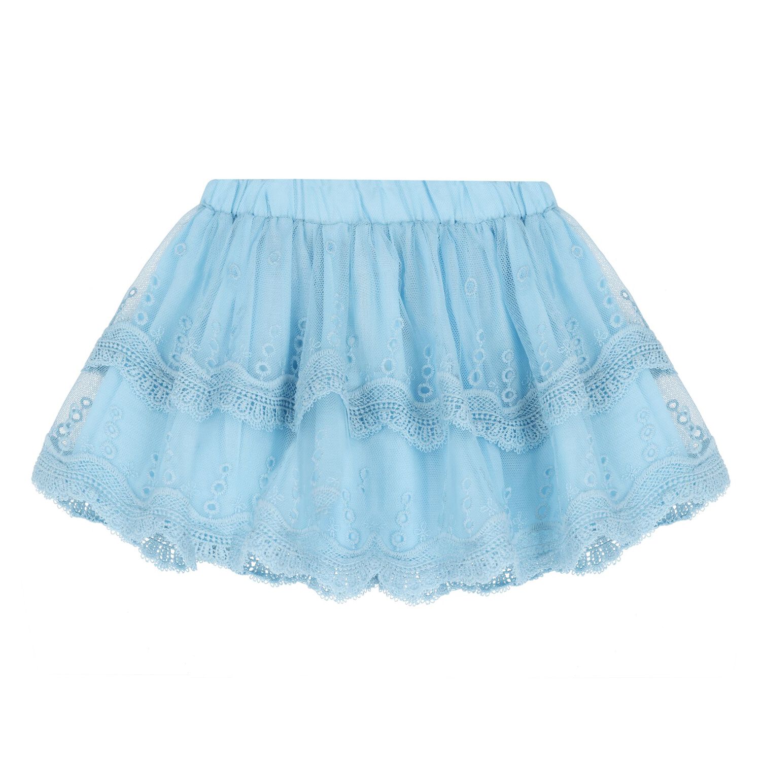 Younger Girls White & Blue Tulle Skirt Set, 2, hi-res