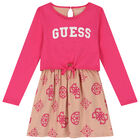 Girls Pink & Beige Logo Dress, 2, hi-res