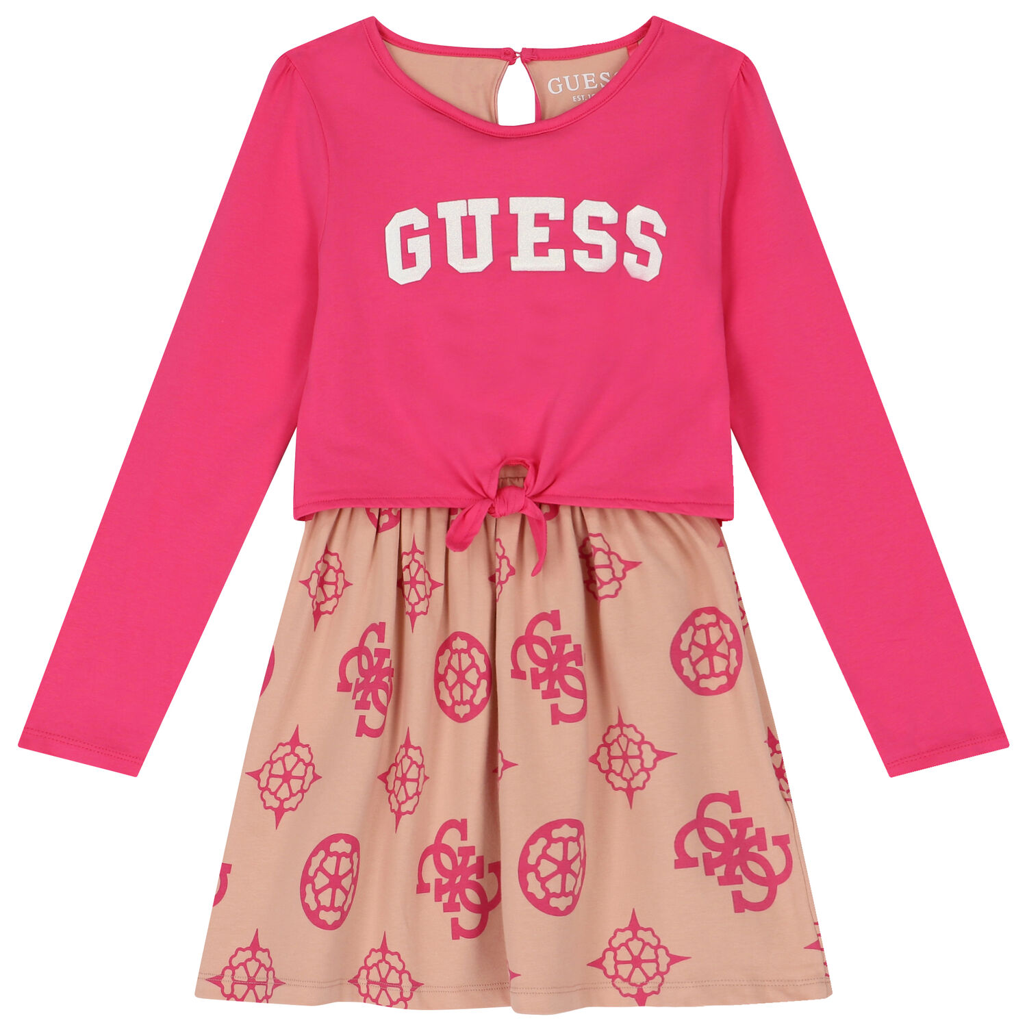 Girls Pink & Beige Logo Dress, 2, hi-res